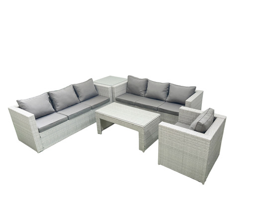 Meubles d'extérieur en rotin avec table basse oblongue fauteuil table d'appoint gris clair mixte