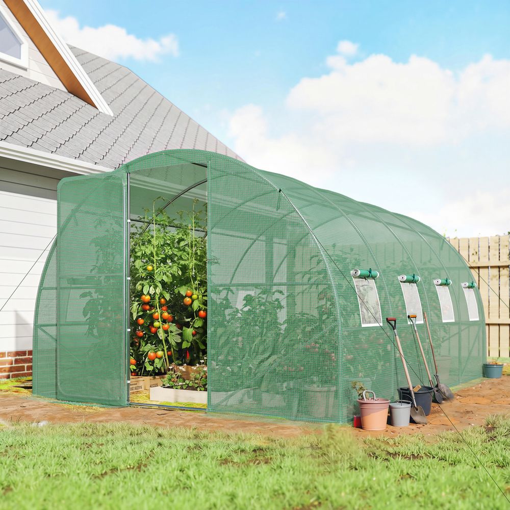 Serre tunnel de jardin pe 140 g/m² 2,95 x 4 x 2 m verte pour potager et cultures - comfortxl outdoor living