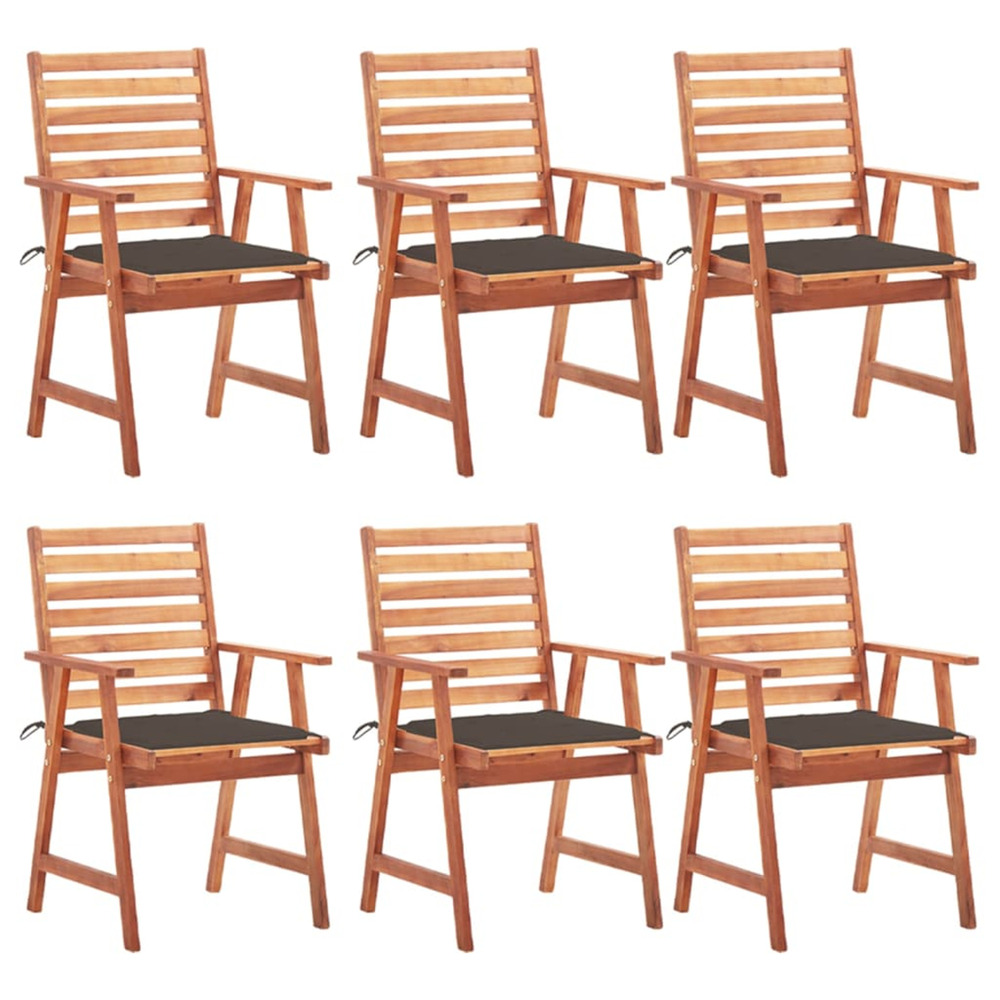 Chaises à manger d'extérieur lot de 6 et coussins acacia massif