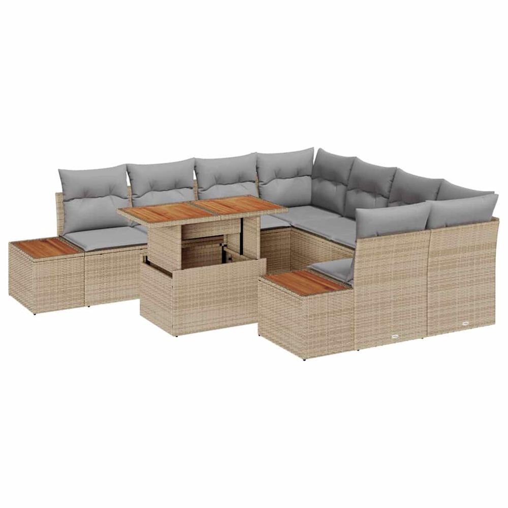 Ensemble de canapé de jardin 9 pc beige poly rotin