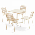 Ensemble table carré et 4 chaises en métal ivoire