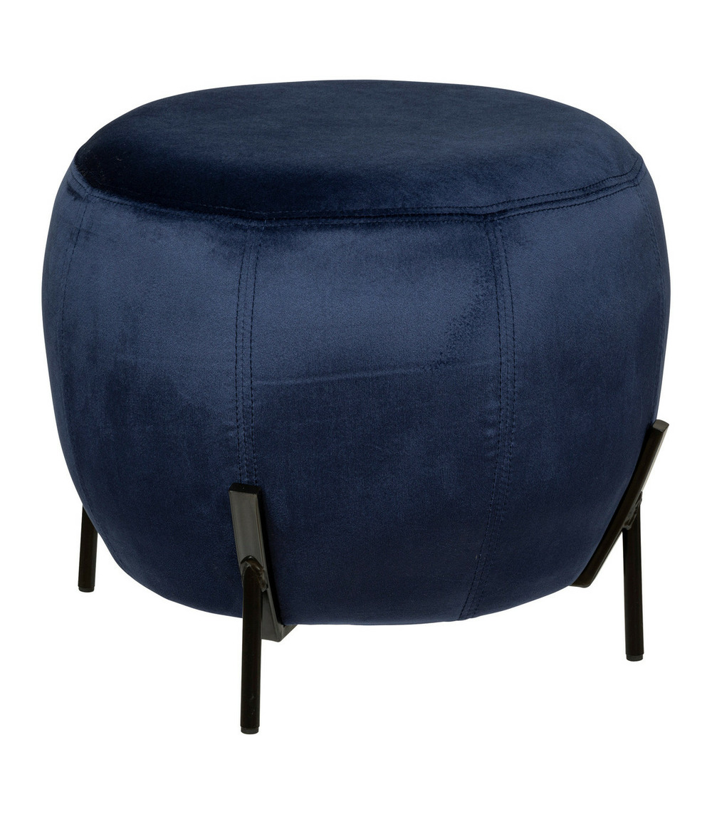 Pouf en velours bleu et pieds en métal d 44 x h 35 cm