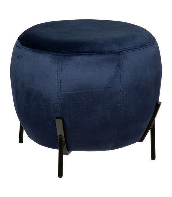 Pouf en velours bleu et pieds en métal d 44 x h 35 cm