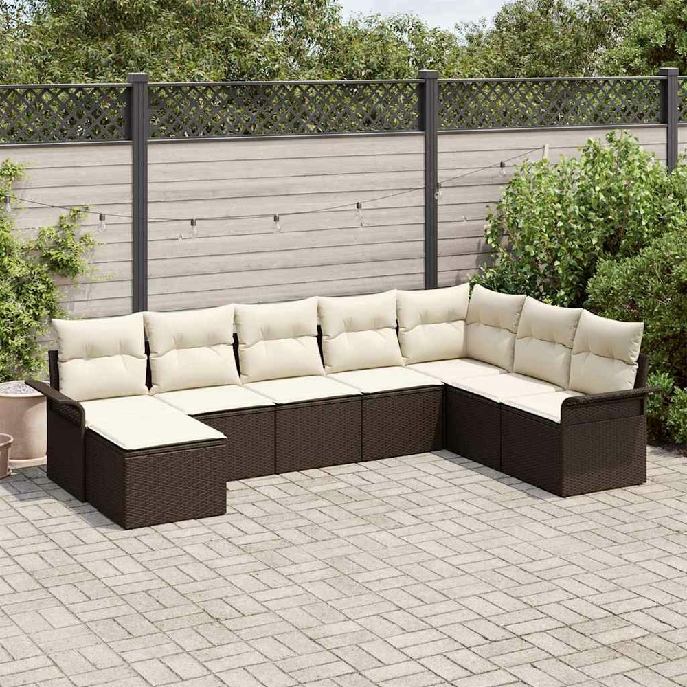 Ensemble de canapé de jardin 8 pcs marron poly rotin