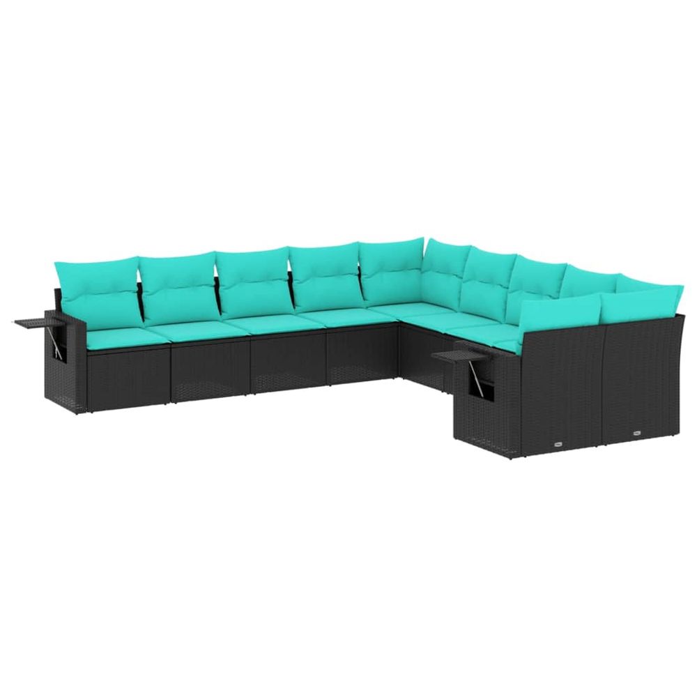 Salon de jardin 10 pcs avec coussins noir résine tressée