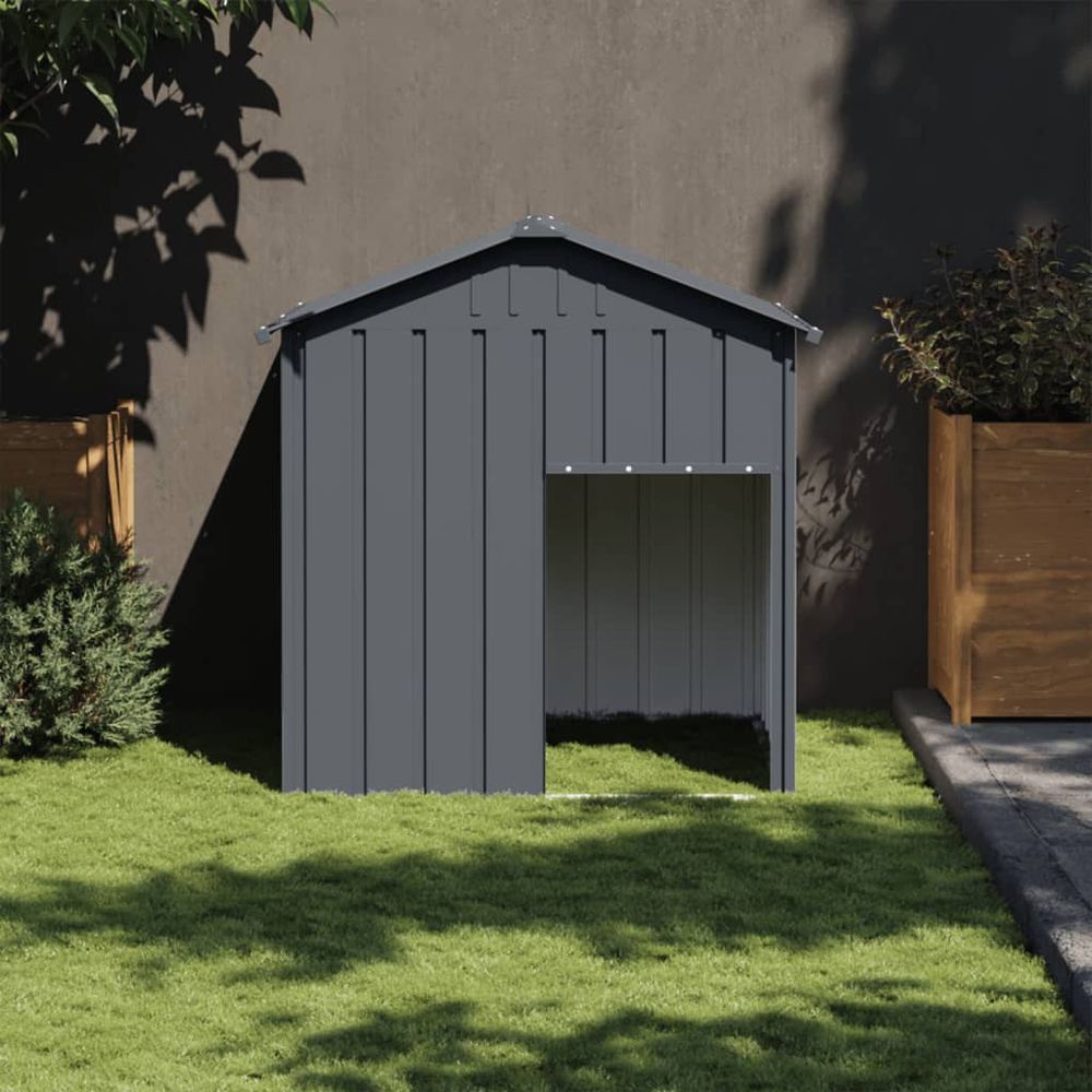 Abri pour chien de jardin en acier galvanisé avec toit protecteur anthracite