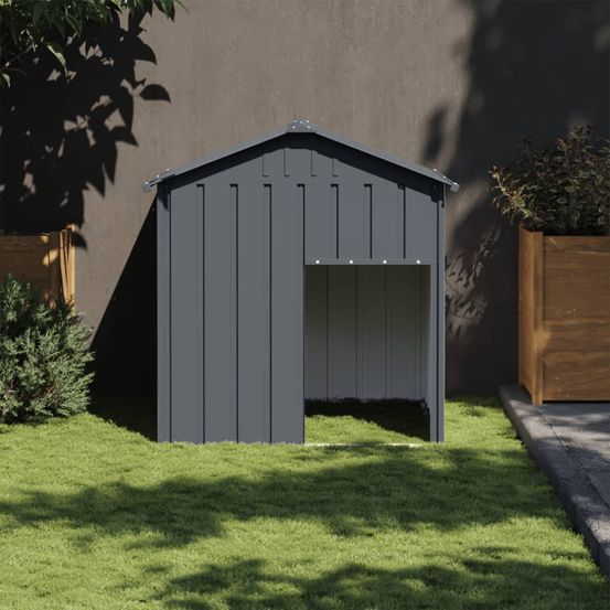 Abri pour chien de jardin en acier galvanisé avec toit protecteur anthracite