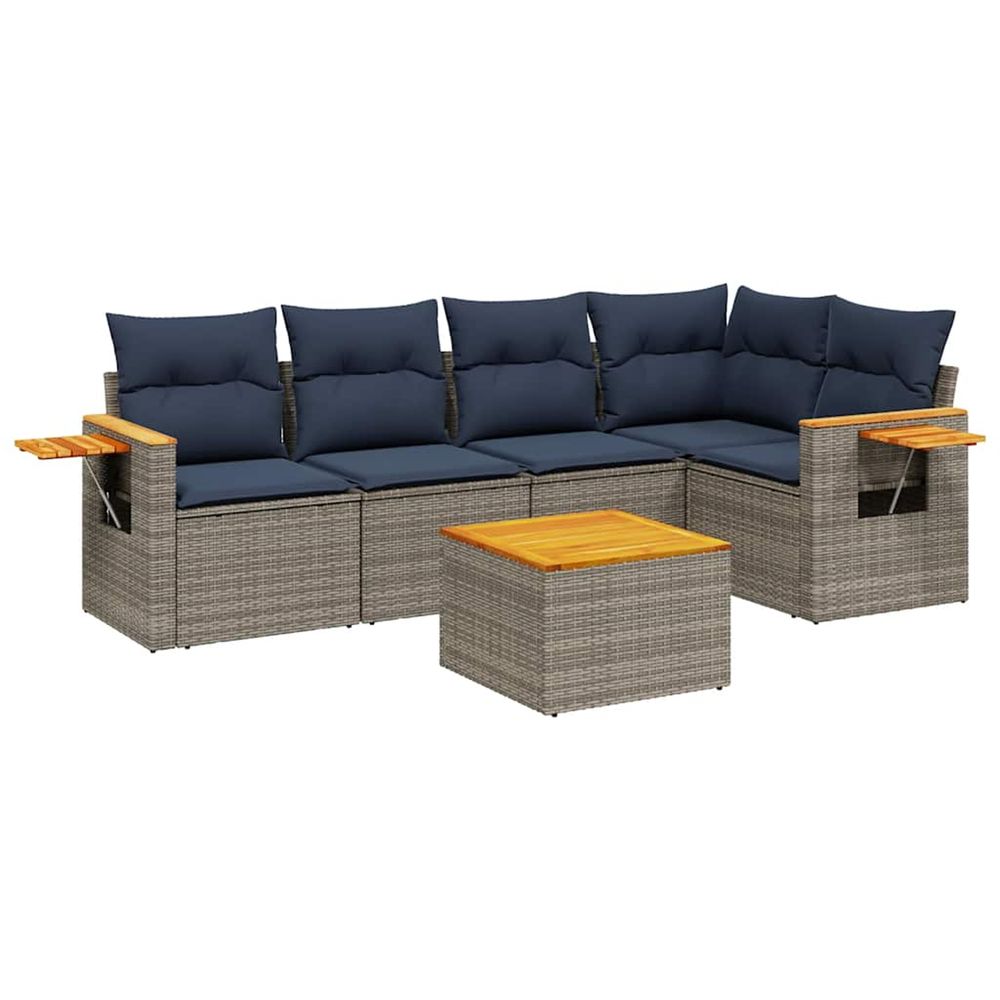 Salon de jardin 6 pcs avec coussins gris résine tressée