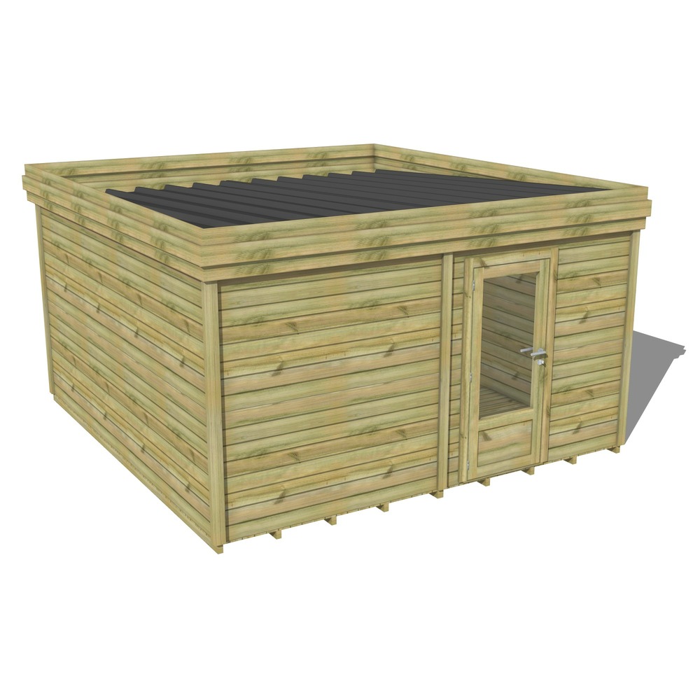 Abri de jardin bois pin traité autoclave 27mm - 5,19x4,34m / 23m2 - bac acier - plancher bois