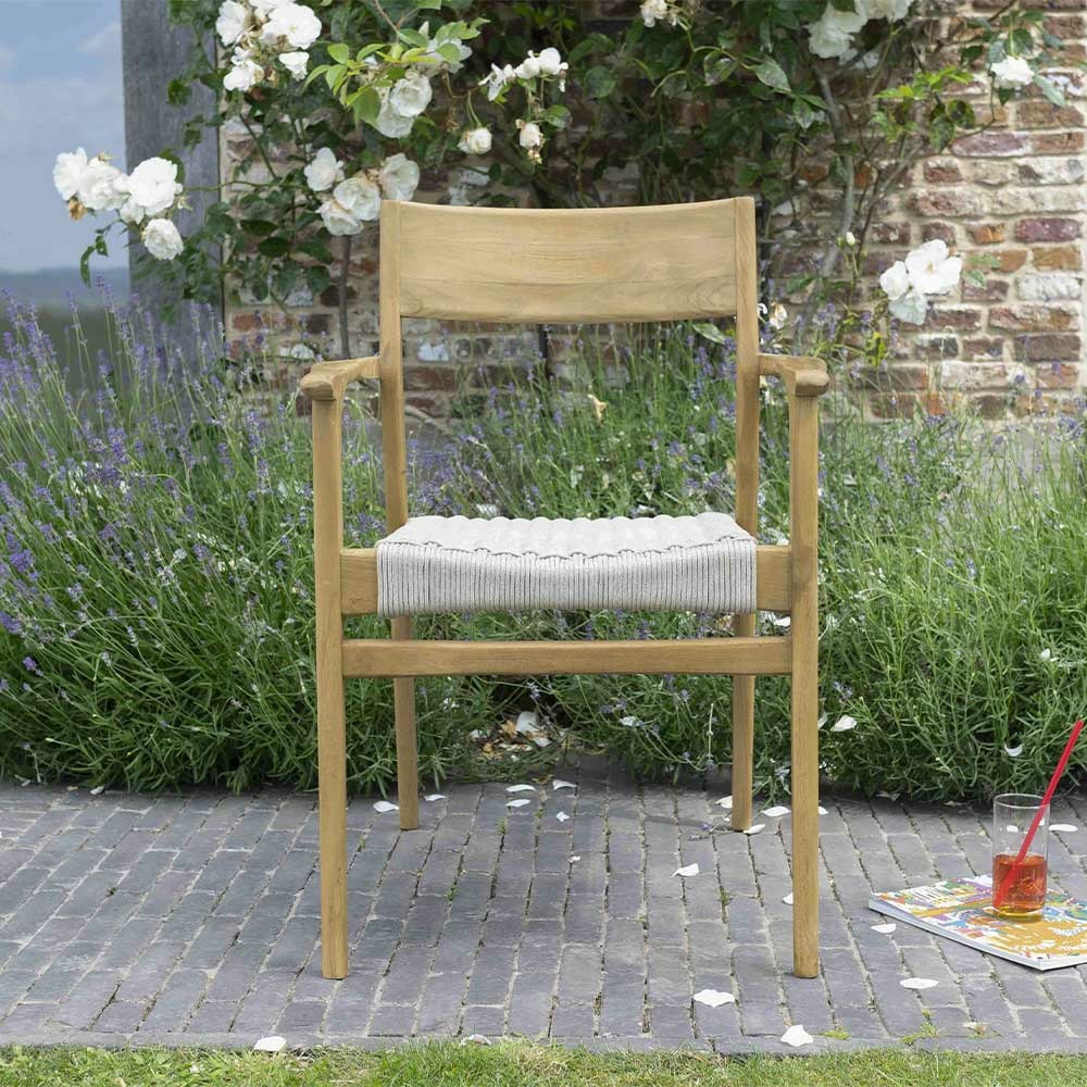 Fauteuil de jardin en teck massif et cordage beige calvi
