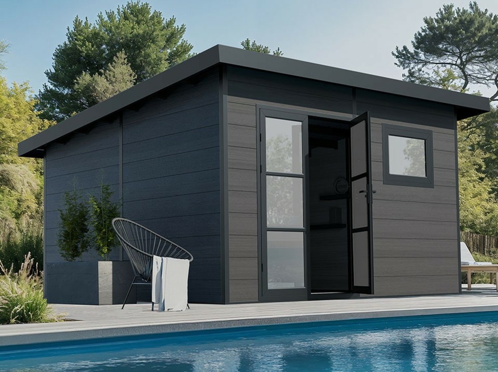 Abri de jardin composite alma - 15m2 gris - cabane de jardin