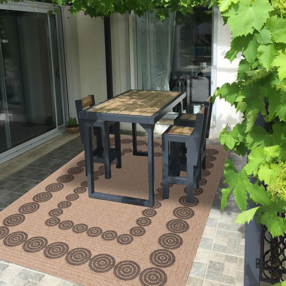 Tapis extérieur 80x300 tissé kilim beige et noir jute art 8