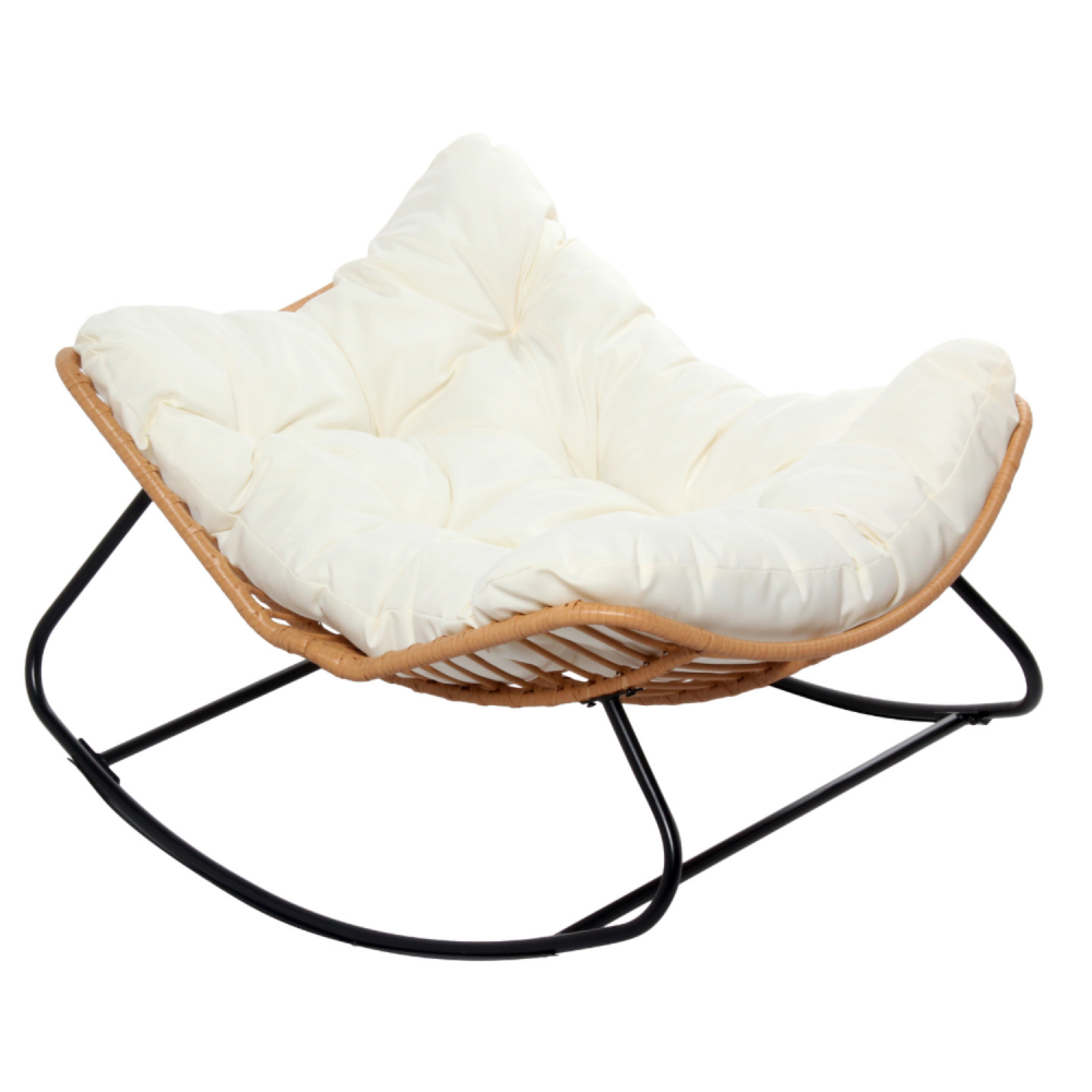 Fauteuil à bascule en résine tressée coussin beige canggu