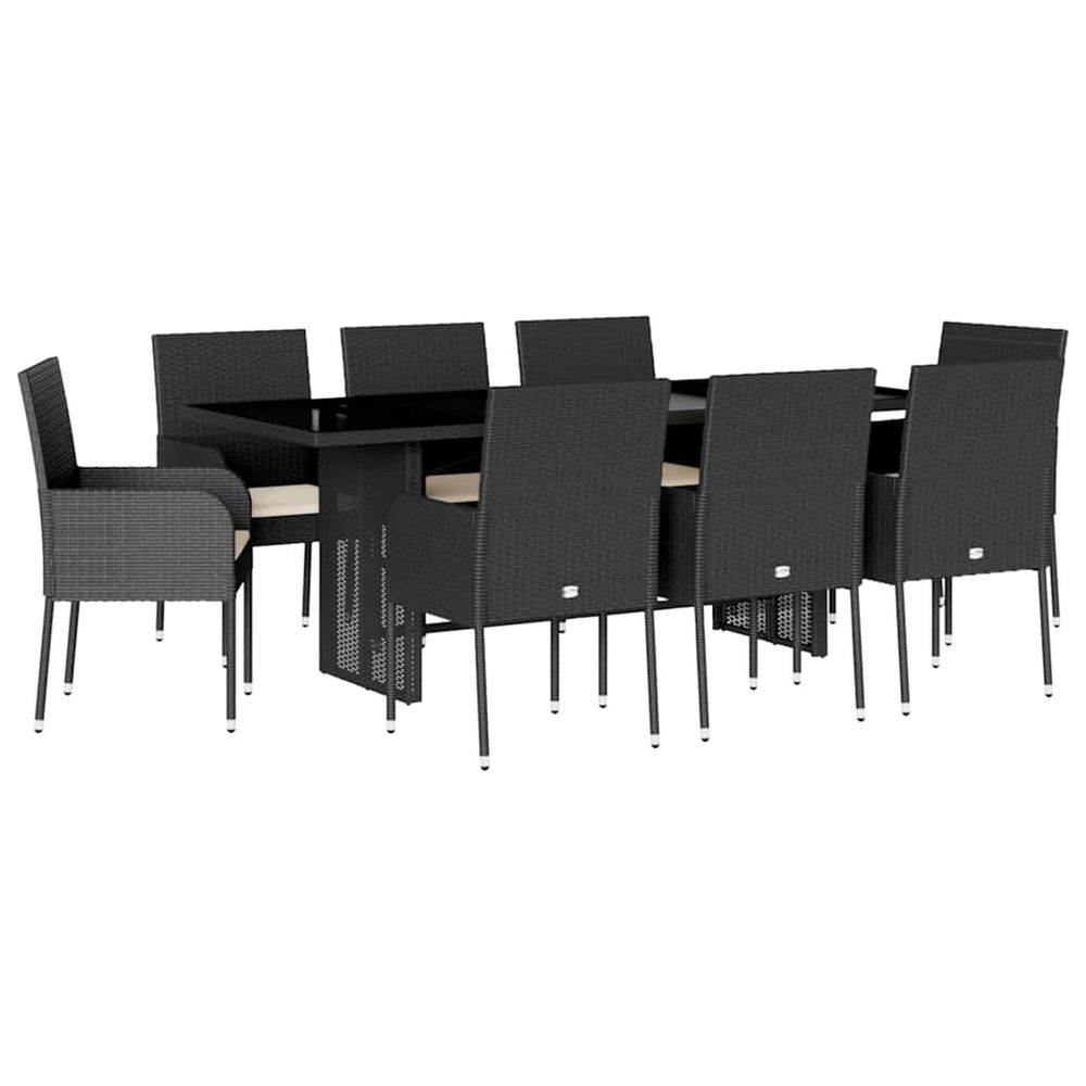 Ensemble à manger de jardin 9pcs coussins noir résine tressée