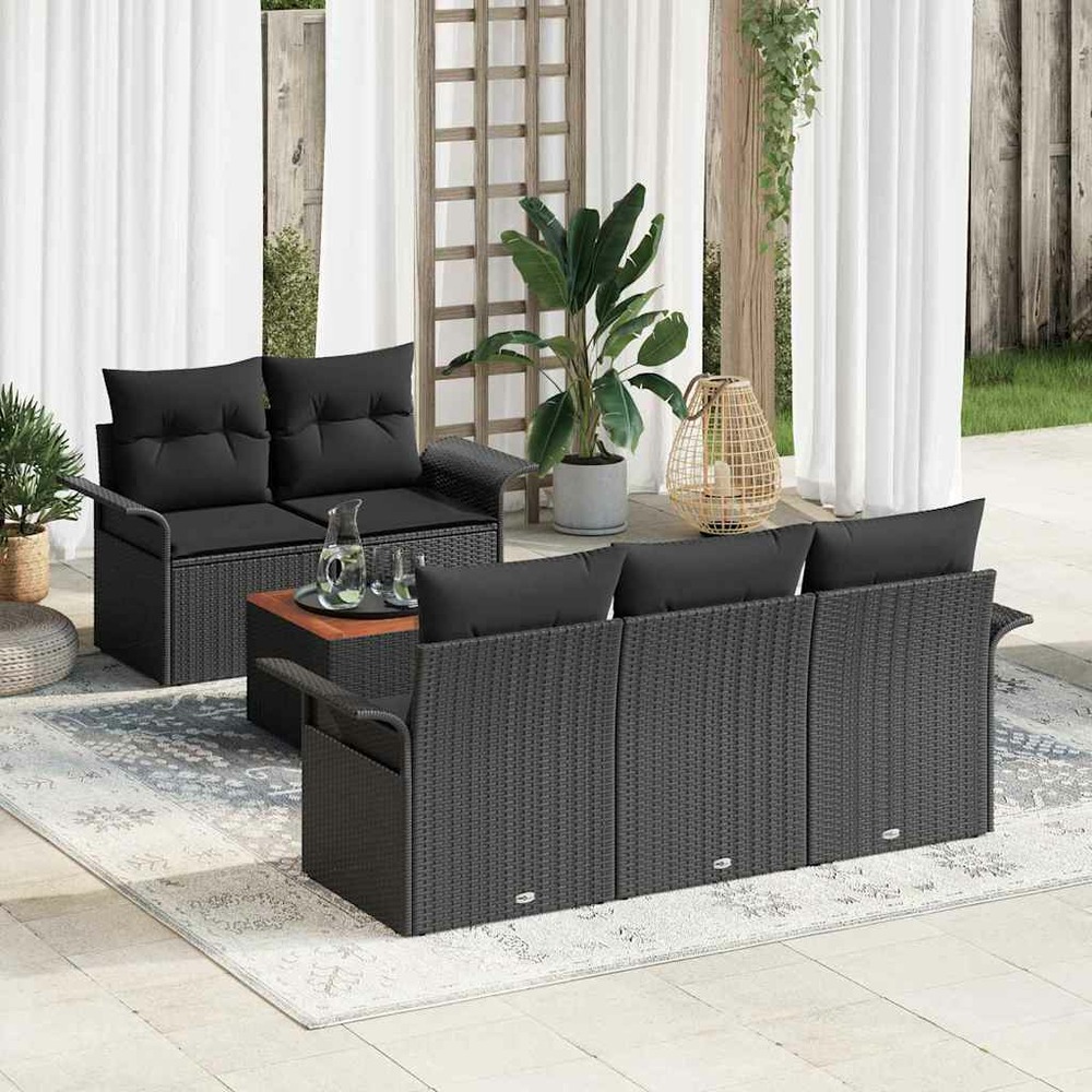 Ensemble de canapé de jardin avec coussin 6 pcs noir polyrotin