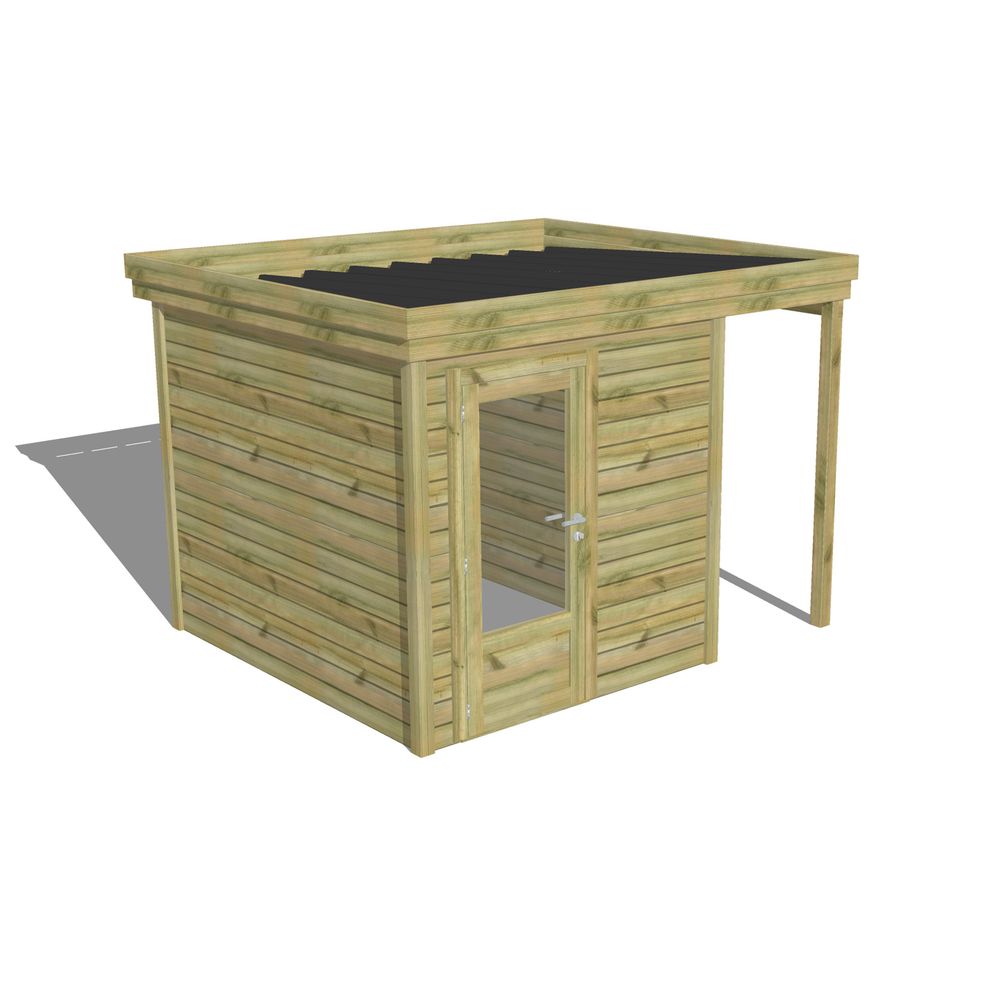 Abri de jardin bois pin traité autoclave 27mm - 3,14x2,64m / 8m2 - bac acier - abri français