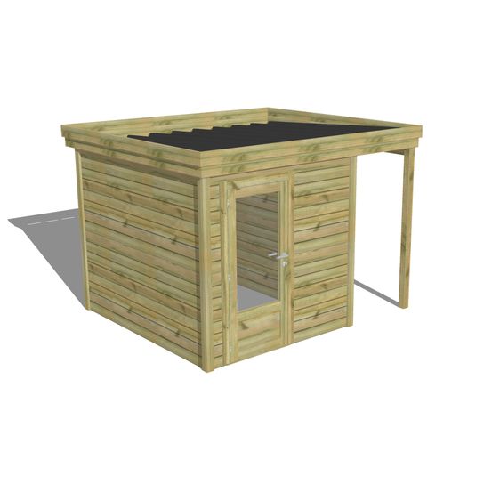 Abri de jardin bois pin traité autoclave 27mm - 3,14x2,64m / 8m2 - bac acier - abri français