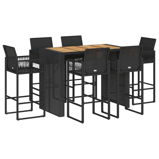 Ensemble de bar de jardin 7 pcs sans coussins noir poly rotin