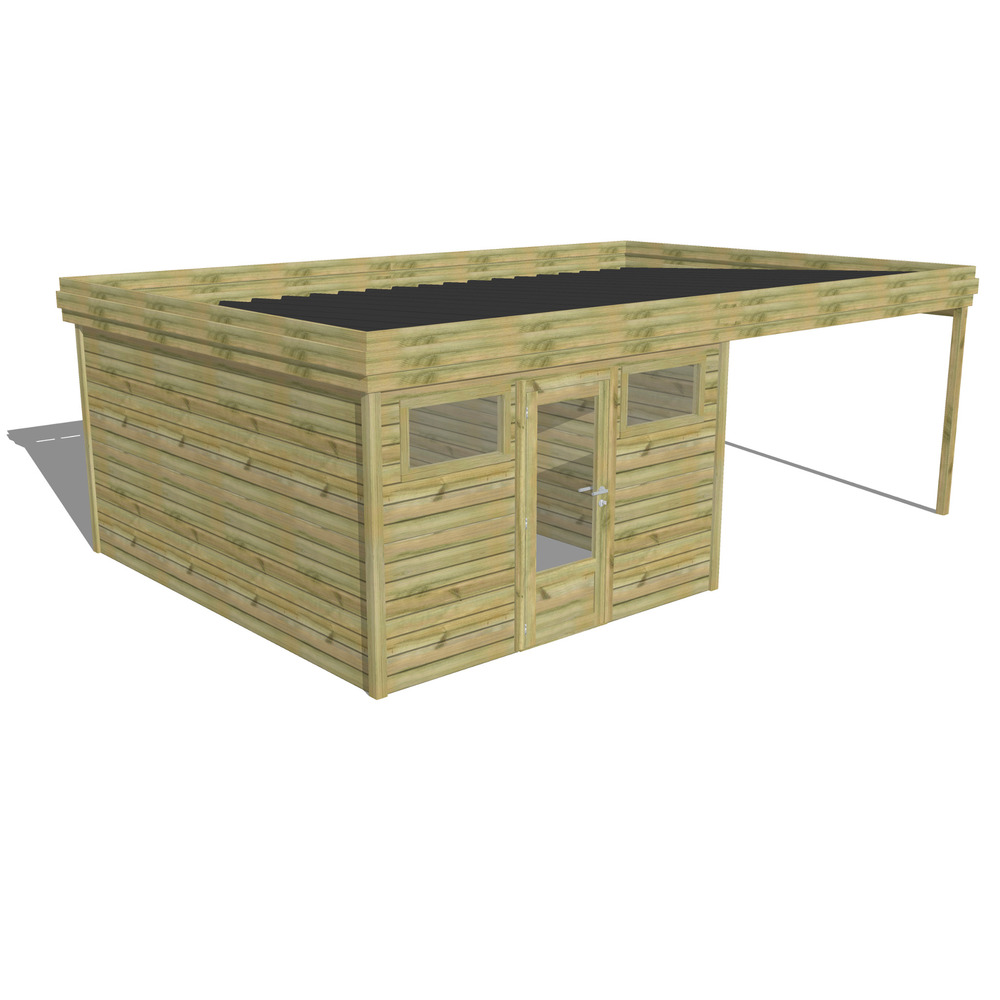 Abri de jardin bois pin traité autoclave 27mm - 6,94x4,34m / 30m2 - bac acier - abri français