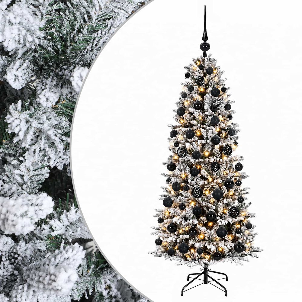 Sapin de noël artificiel avec boules 210 cm 300 led blanc chaud