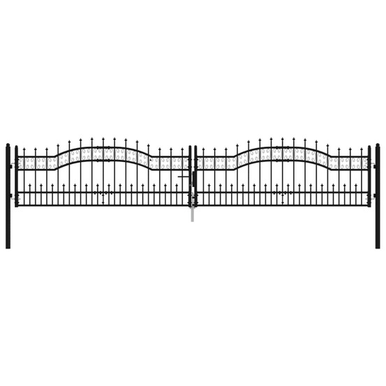 Portail de clôture avec dessus en forme de lance, noir, 406 x 75 cm, acier revêtu par poudre