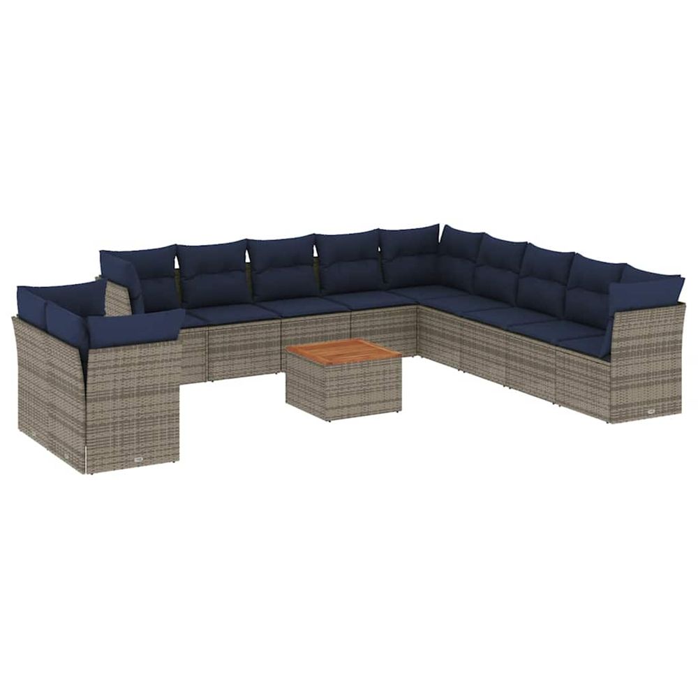 Salon de jardin avec coussins 12 pcs gris résine tressée