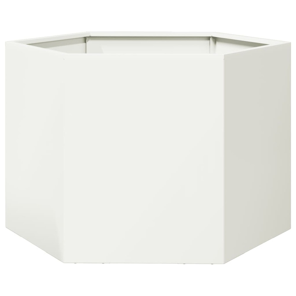 Jardinière bac lit surélevé plantes fleurs terrasse jardin hexagone 69 x 60 x 45 cm acier blanc