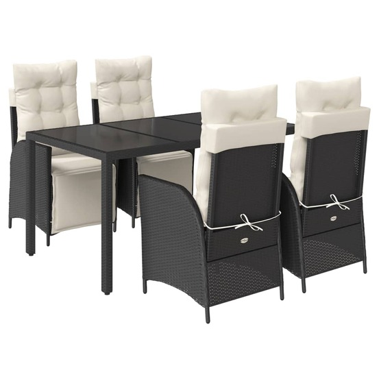 Ensemble à manger de jardin coussins 5pcs noir résine tressée
