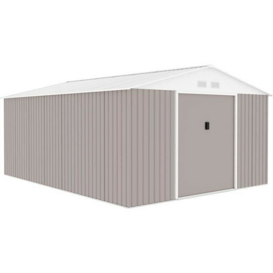 Abri de jardin en métal 15,16 m² - 340 x 446 x 210 - saturne - kit d'ancrage inclus, 2 portes coulissantes - taupe