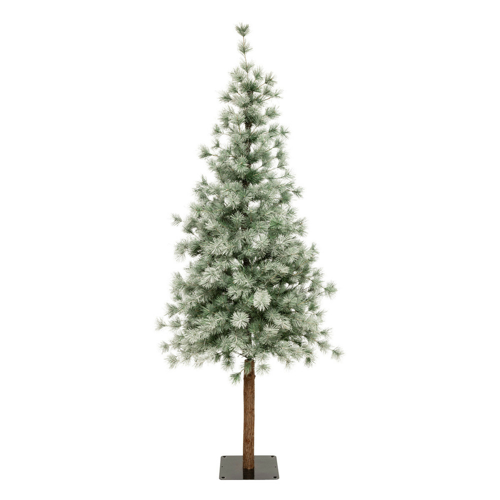 Sapin de noël artificiel vert clair enneigé avec pied en bois et métal h 180 cm