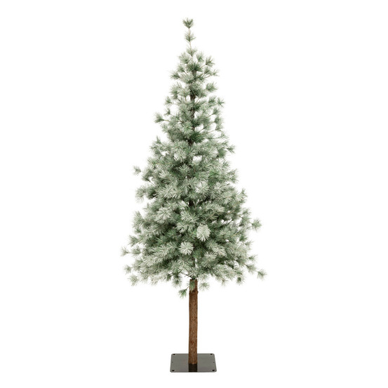 Sapin de noël artificiel vert clair enneigé avec pied en bois et métal h 180 cm
