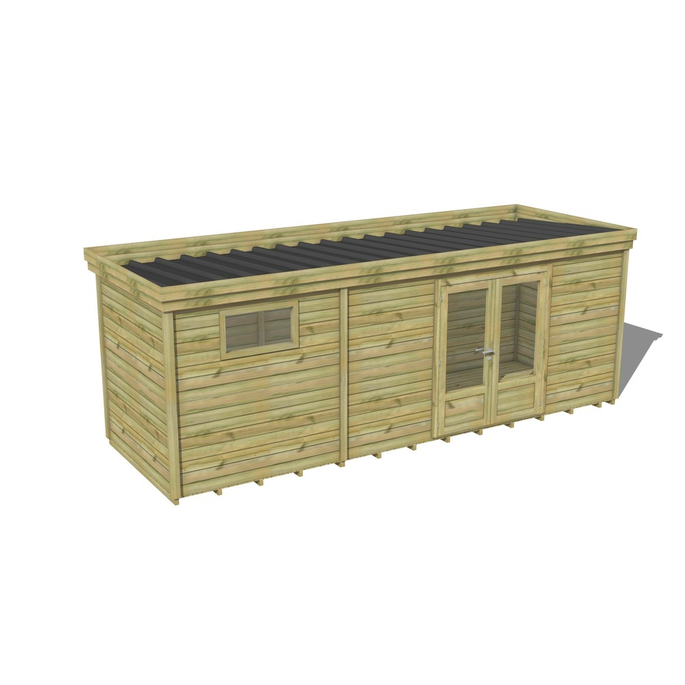 Abri de jardin bois pin traité autoclave 27mm - 6,89x2,14m / 15m2 - bac acier - plancher bois