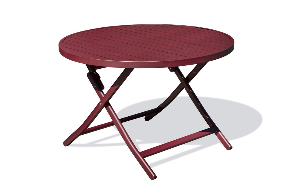 Table de jardin marius ronde pliante en aluminium rouge carmin