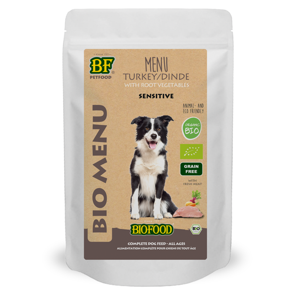 Menu bio à base de dinde, betteraves, pommes de terre et fenouil 150g