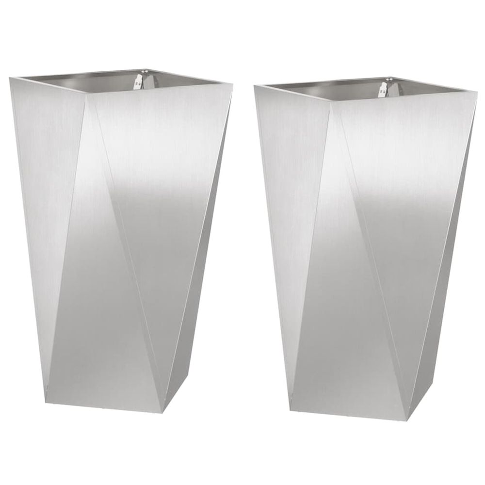 Jardinière d'extérieur 2 pc argent 40 x 40 x 75 cm acier inoxydable
