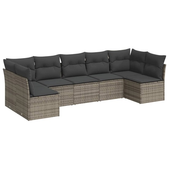 Salon de jardin avec coussins 7 pcs gris résine tressée