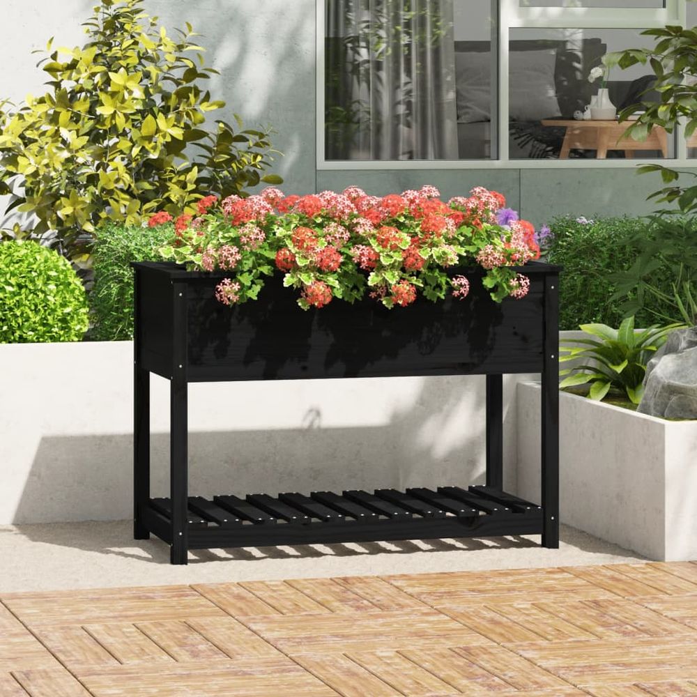 Très grand carré potager bois avec étagère pour jardin noir 111,5cm