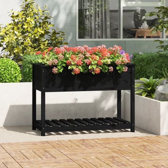 Très grand carré potager bois avec étagère pour jardin noir 111,5cm