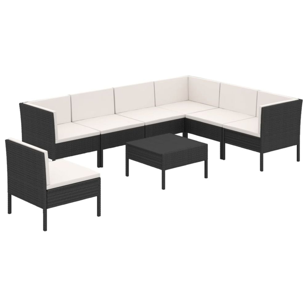 Salon de jardin 8 pcs avec coussins résine tressée noir