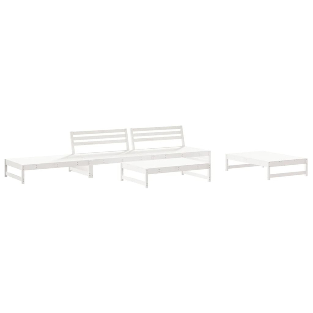 Salon de jardin 6 pcs blanc bois de pin massif