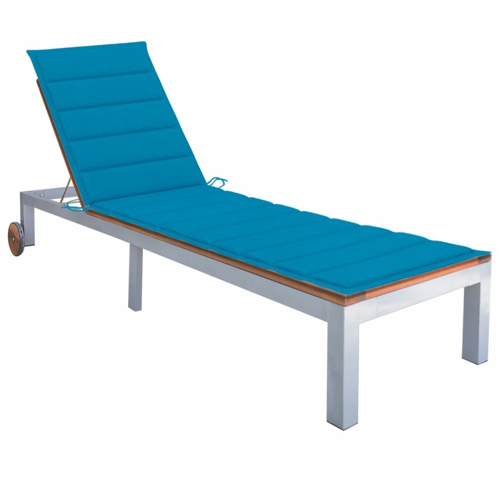 Transat chaise longue bain de soleil lit de jardin terrasse meuble d'extérieur avec coussin bois d'acacia et acier galvanisé