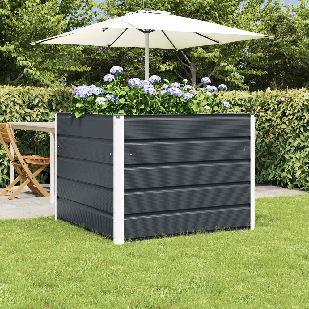 Jardinière carrée acier robuste terrasse aménagement floral anthracite 100cm