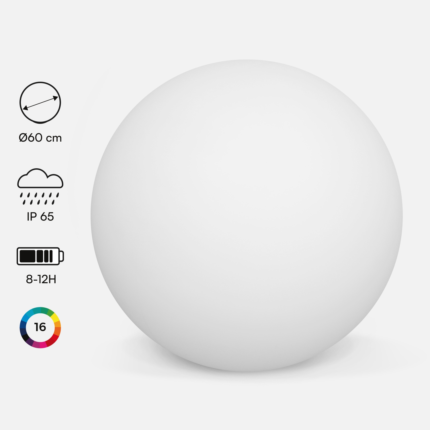 Boule led 60cm - sphère décorative lumineuse. 16 couleurs. Ø 60cm. Chargeur câble usb (fourni)