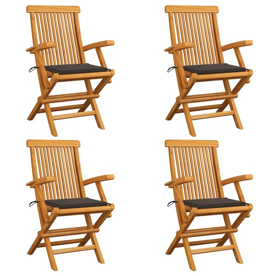 Chaises de jardin et coussins taupe lot de 4 bois teck massif
