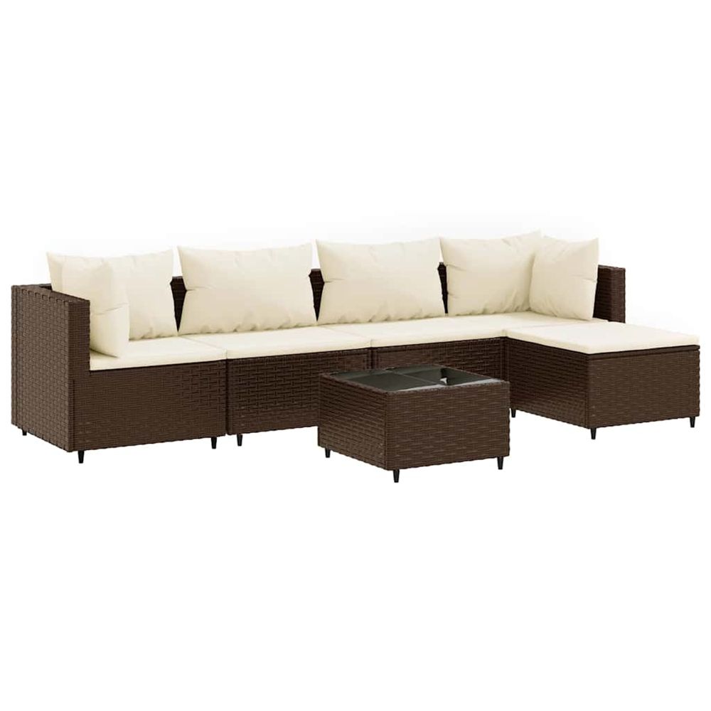 Salon de jardin 6 pcs avec coussins marron résine tressée