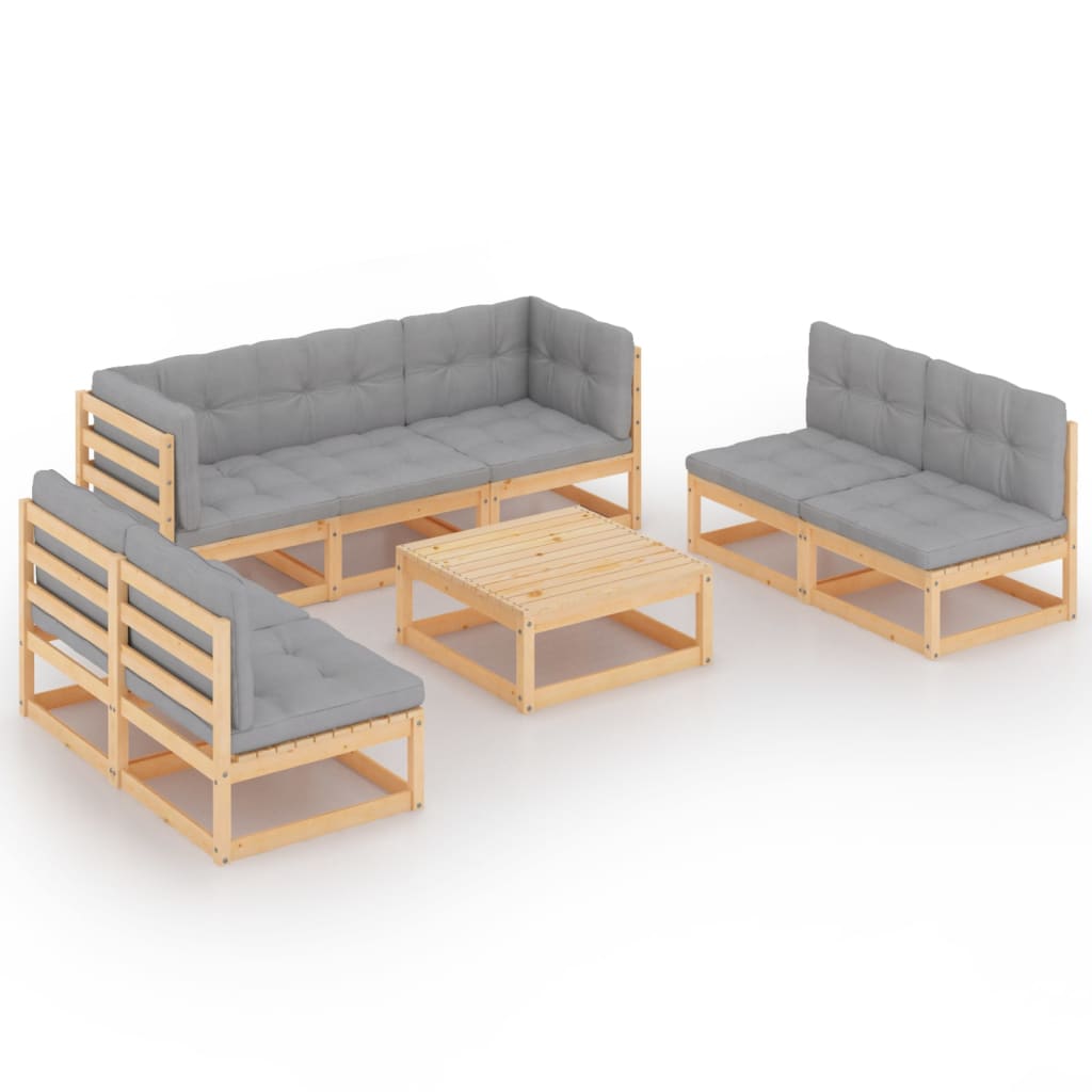 Salon de jardin meuble d'extérieur ensemble de mobilier 8 pièces avec coussins bois de pin massif