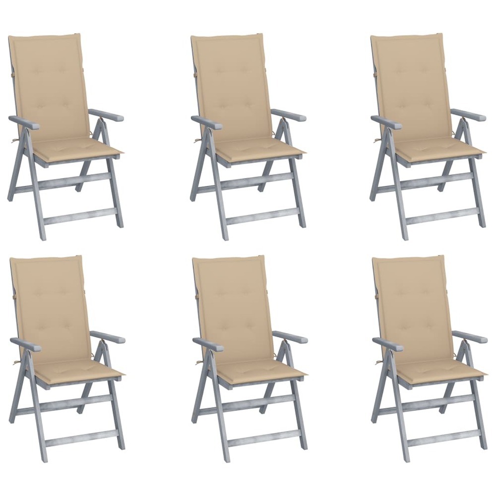 Chaises inclinables de jardin lot de 6 et coussins bois acacia