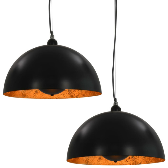 2 pcs plafonniers noir et doré semi-sphérique 40 cm e27