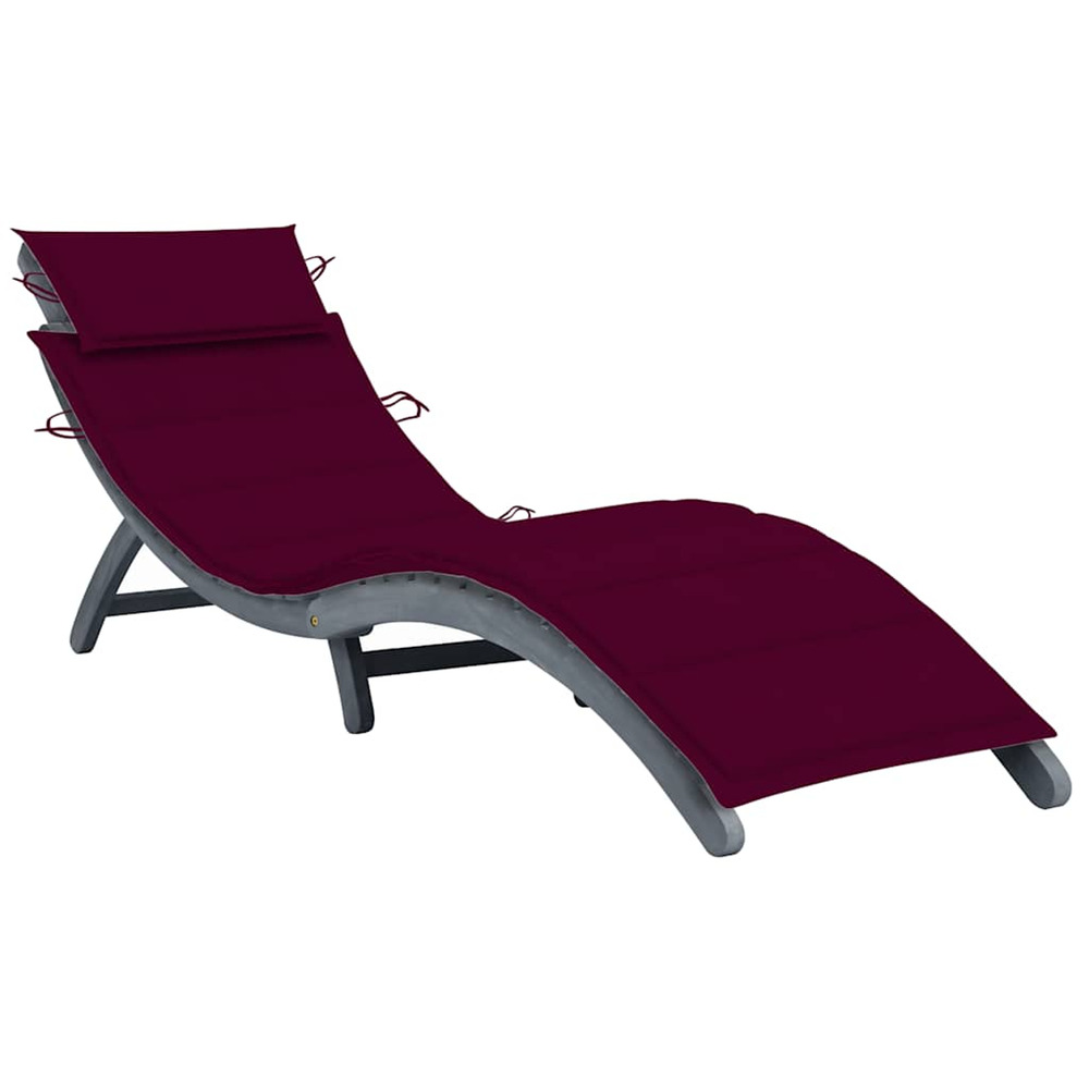 Chaise longue avec coussin gris bois d'acacia solide bain de soleil