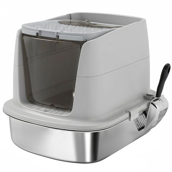 Maison de toilette pour chat inox 52 x 41 x 40 cm modulable avec pelle anti-odeurs